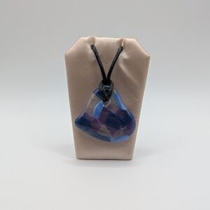 Hand Crafted Large Periwinkle Valentine Heart Fused Glass Necklace.